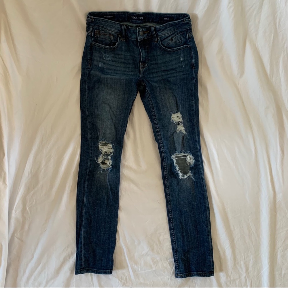Dark Wash Ripped Skinny Jeans